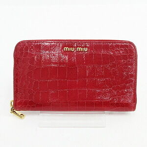 Miu Miu Round Zip Long Wallet Red Crocodile Leather
